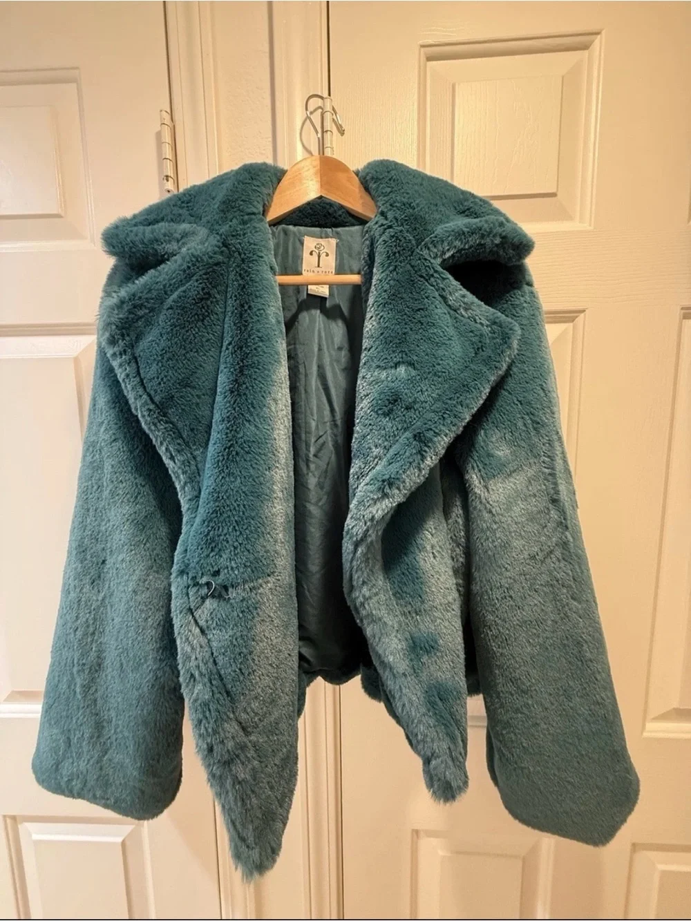 Faux Fur Hooded Jacket in Teal